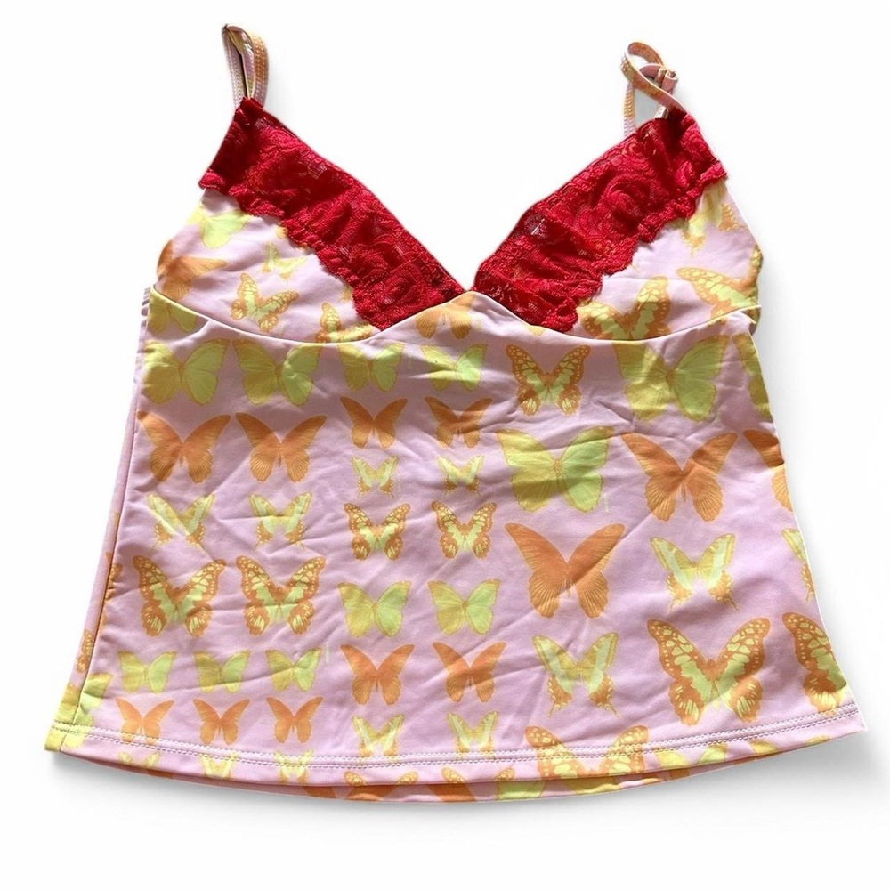 Omighty Pink and Yellow Ruffled Camisole Top
